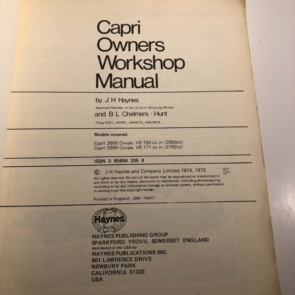 ⭐️ Capri V6 2600 & 2800 Owners Workshop Manual, 1971 thru 1975 - Picture 7 of 16